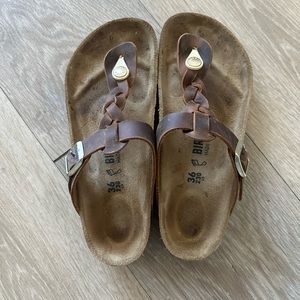 Birkenstock Gizeh Braided Oiled Leather Brown Strap Sandals